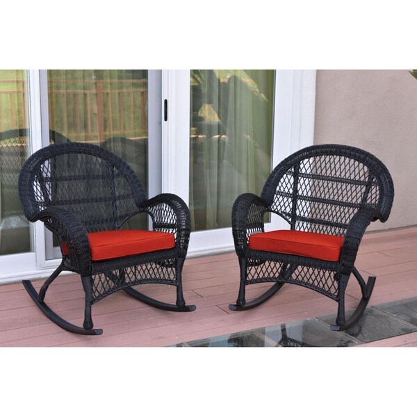 Jeco W00211-R-2-FS018 Santa Maria Black Wicker Rocker Chair with Red Cushion, 2PK W00211-R_2-FS018 - main